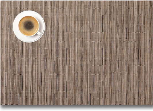 Placemats Set of 12 - Easy Clean Woven Vinyl Placemats for Dining Table, Indoor/Outdoor Place Mats, Washable PVC Table Mats （Light Brown）