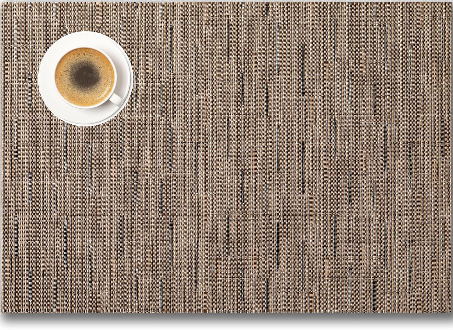 Placemats Set of 8 - Easy Clean Woven Vinyl Placemats for Dining Table, Indoor/Outdoor Place Mats, Washable PVC Table Mats （Light Brown）