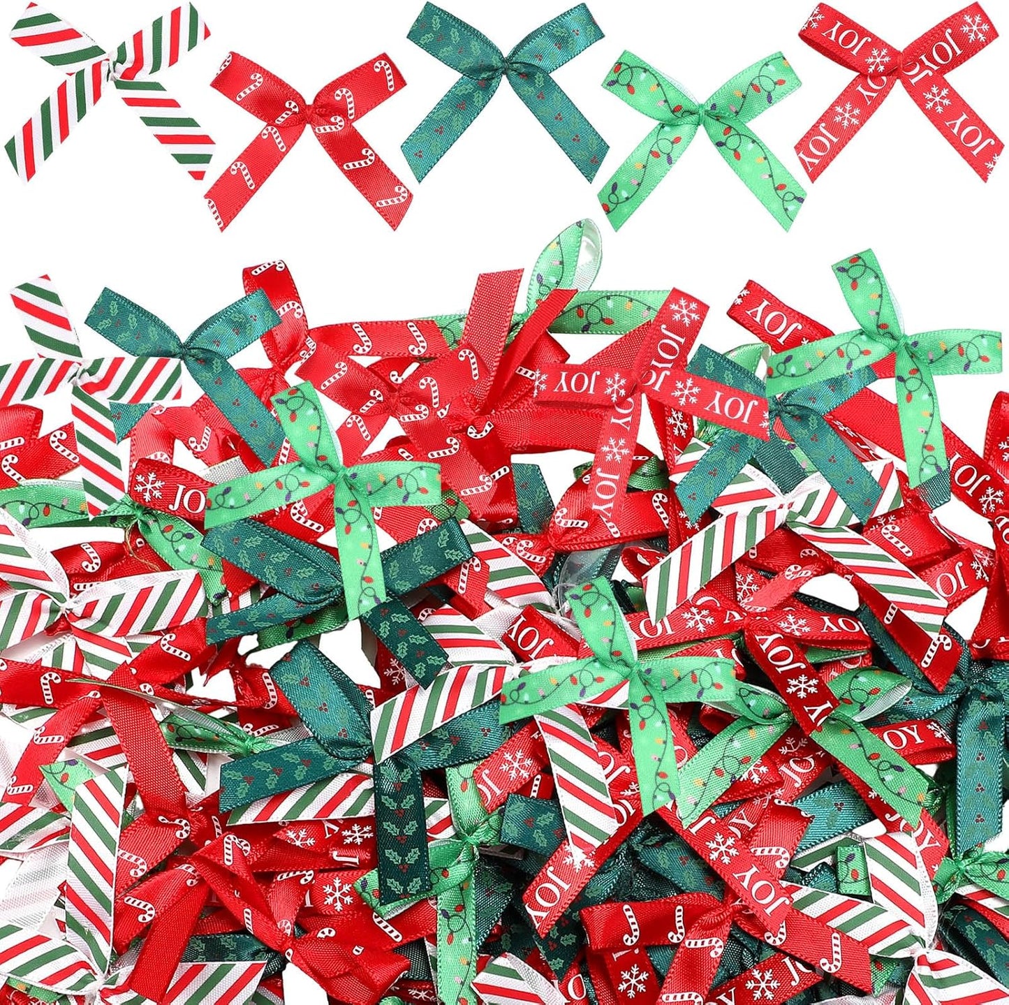 Syhood 150 Pcs Christmas Mini Bow Tiny Twist Tie Bow Handmade Craft Ribbon for DIY Sewing Party Decor (2 Inch,Classic)