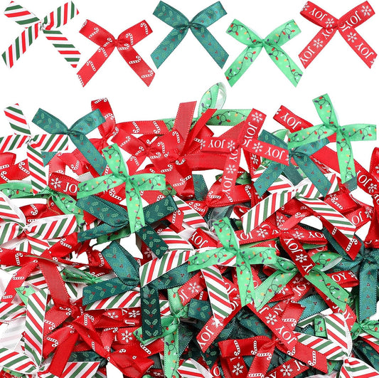 Syhood 150 Pcs Christmas Mini Bow Tiny Twist Tie Bow Handmade Craft Ribbon for DIY Sewing Party Decor (2 Inch,Classic)