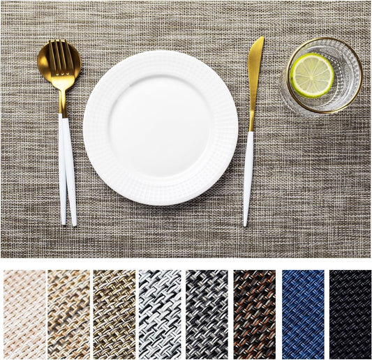 LEXMORE Placemats Set of 4 Vinyl/Plastic Woven Place Mats for Kitchen Table Indoor/Outdoor Washable Placemat Wipeable Dining Table Mats(A-Cappuccino)