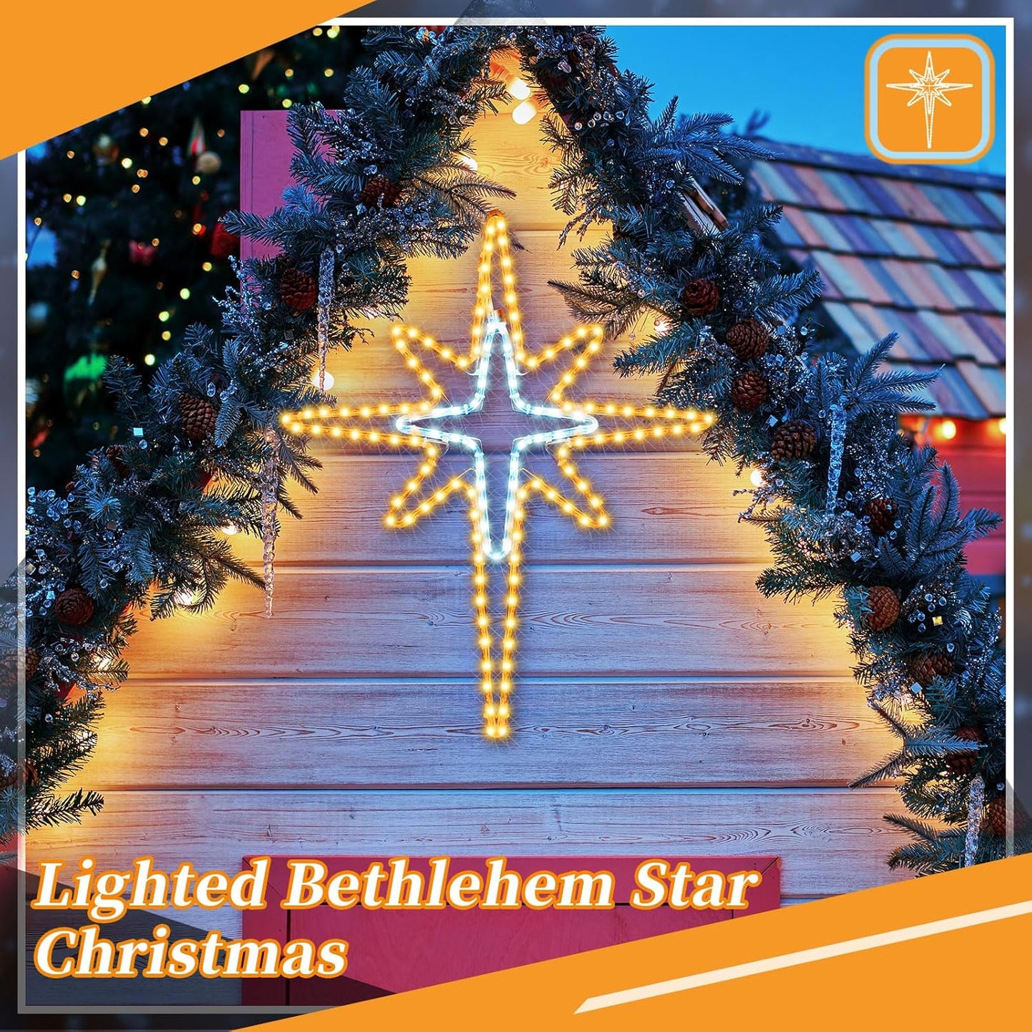 36'' Christmas Star of Bethlehem LED Star Hanging Lights Nativity Holy Family Light for Door Window Porch Wall Decoration Plug Operated Lighted Hanging Tree Topper(White, Warm Light)