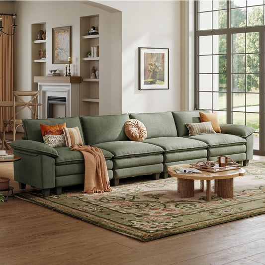 LINSY HOME Oversized Modular Sectional Sofa - 157'' Corduroy Cloud Couch Deep Seat Modular Sofas Soft Modern Comfy Couches for Living Room Apartment Office, Green
