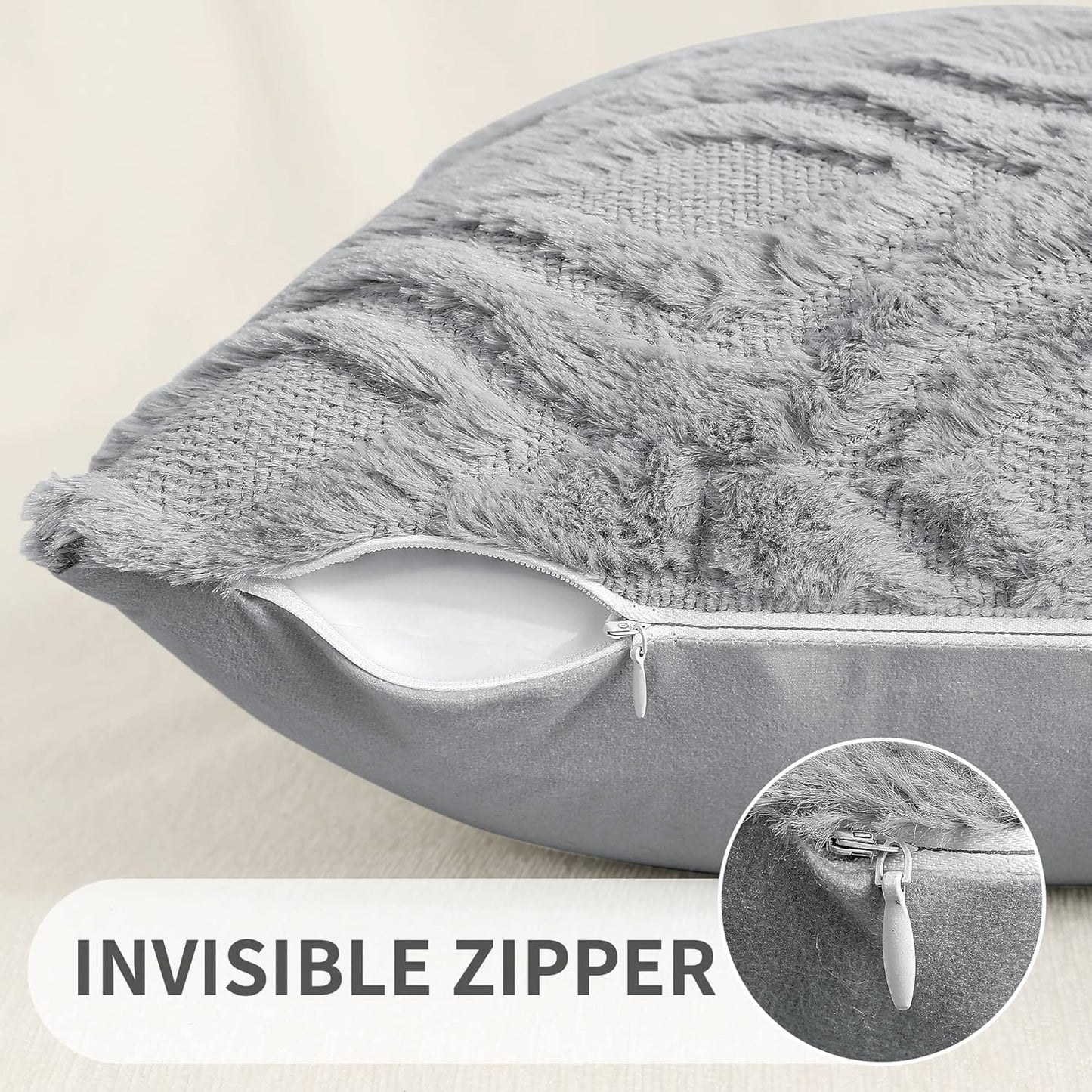 decorUhome Fall Throw Pillow Covers 22x22 Inch Set of 2, Soft Plush Decorative Faux Fur Grey Solid Couch Pillow Covers, Accent Farmhouse Neutral Square Euro Pillow Cases for Sofa Bed Living Room