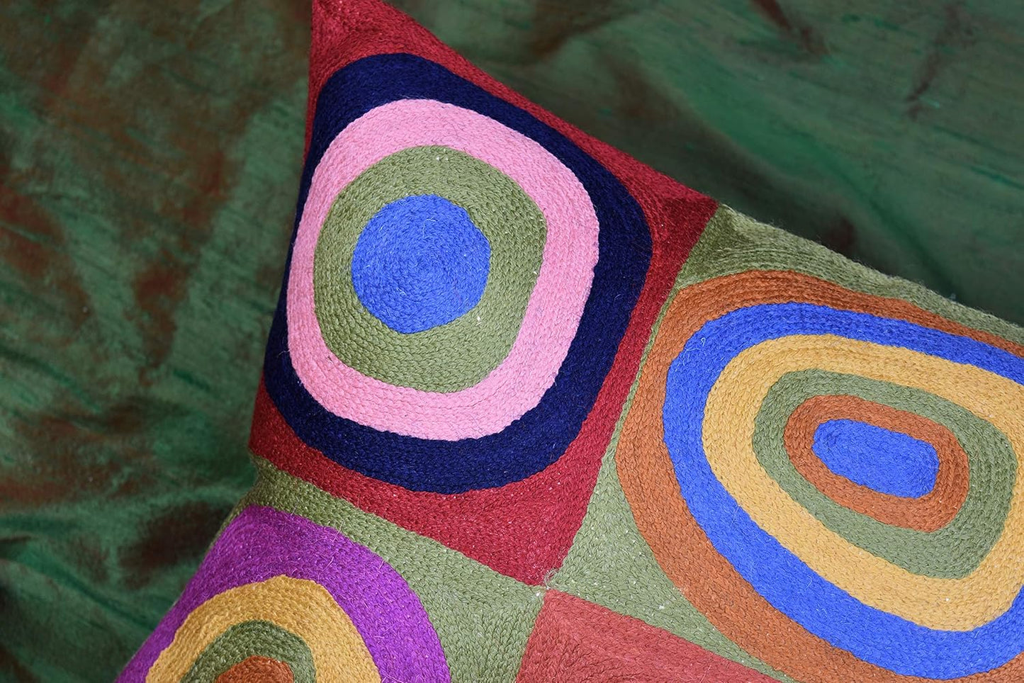 Lumbar Kandinsky Cushion Cover Farbstudie Quadrate Hand Embroidered Wool 13x21