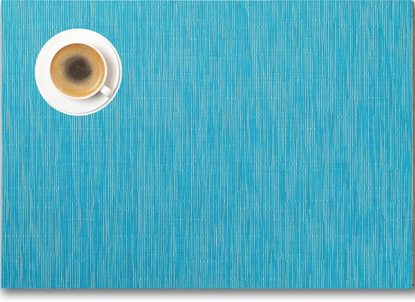 Placemats Set of 12 - Easy Clean Woven Vinyl Placemats for Dining Table, Indoor/Outdoor Place Mats, Washable PVC Table Mats（Teal Blue）