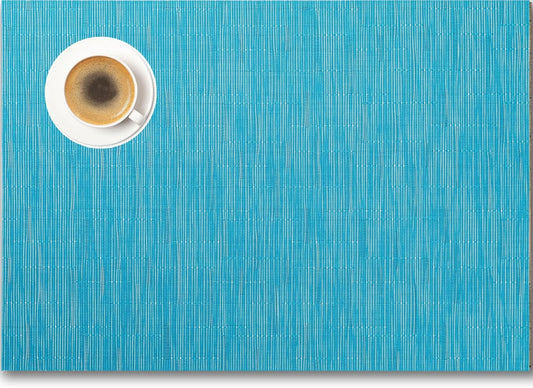 Placemats Set of 8 - Easy Clean Woven Vinyl Placemats for Dining Table, Indoor/Outdoor Place Mats, Washable PVC Table Mats（Teal Blue）