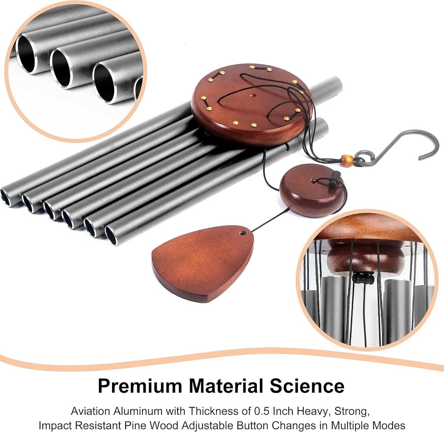 Large Aluminium Wind Chimes 37 Inches to Create a Zen Atmosphere Suitable for Outdoor, Garden, Patio Decoration. Classic Wind Chimes with Wind Catcher Suitable as A Gift for Unisex,Silver Grey