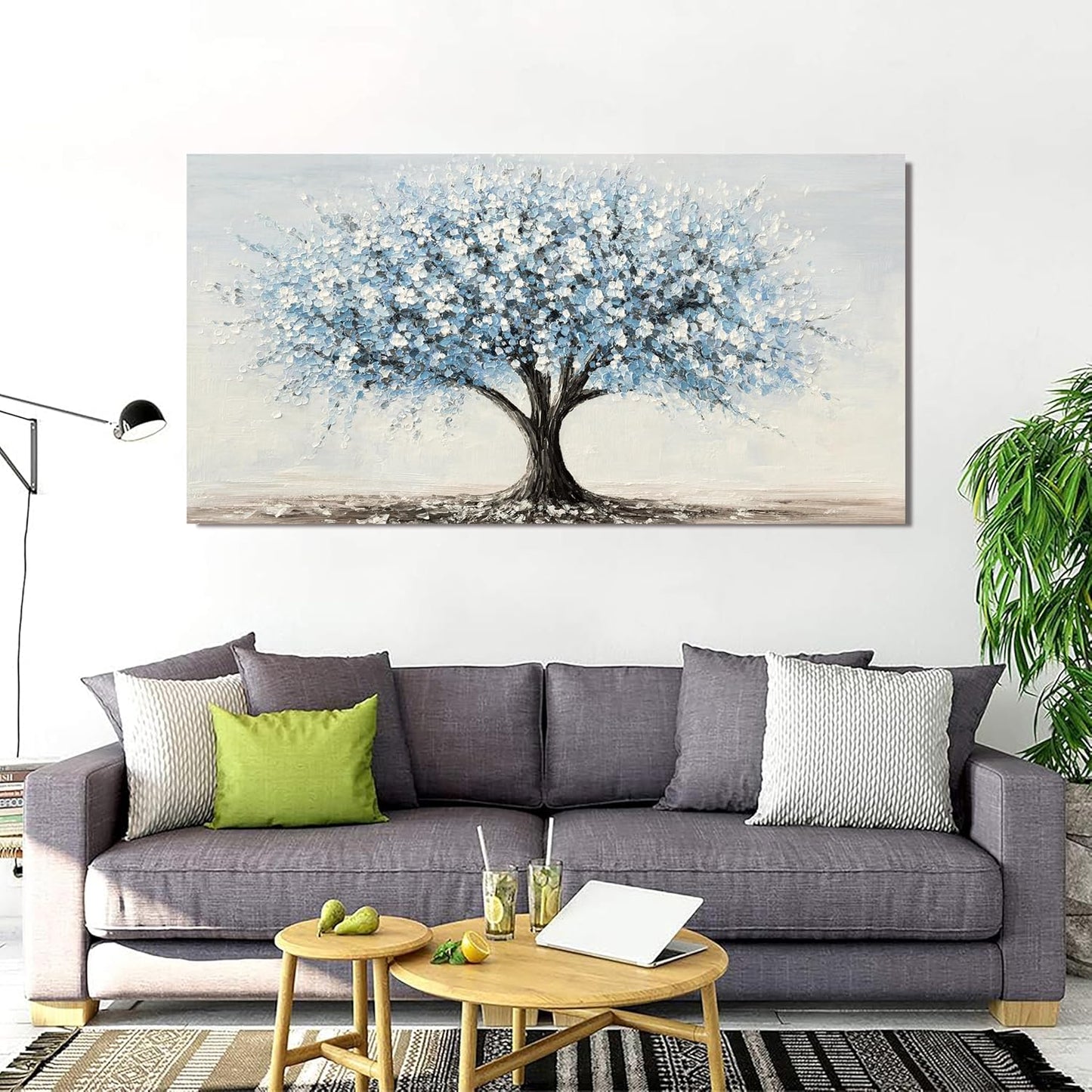 Large Canvas Wall Art Decor Large Tree of Life Wall Art Canvas Art Wall Decor Wall Art Pictures for Living Room Vintage White Blue Wall Art Prints Artwork for Walls Bedroom Office Decor 29" X 58"