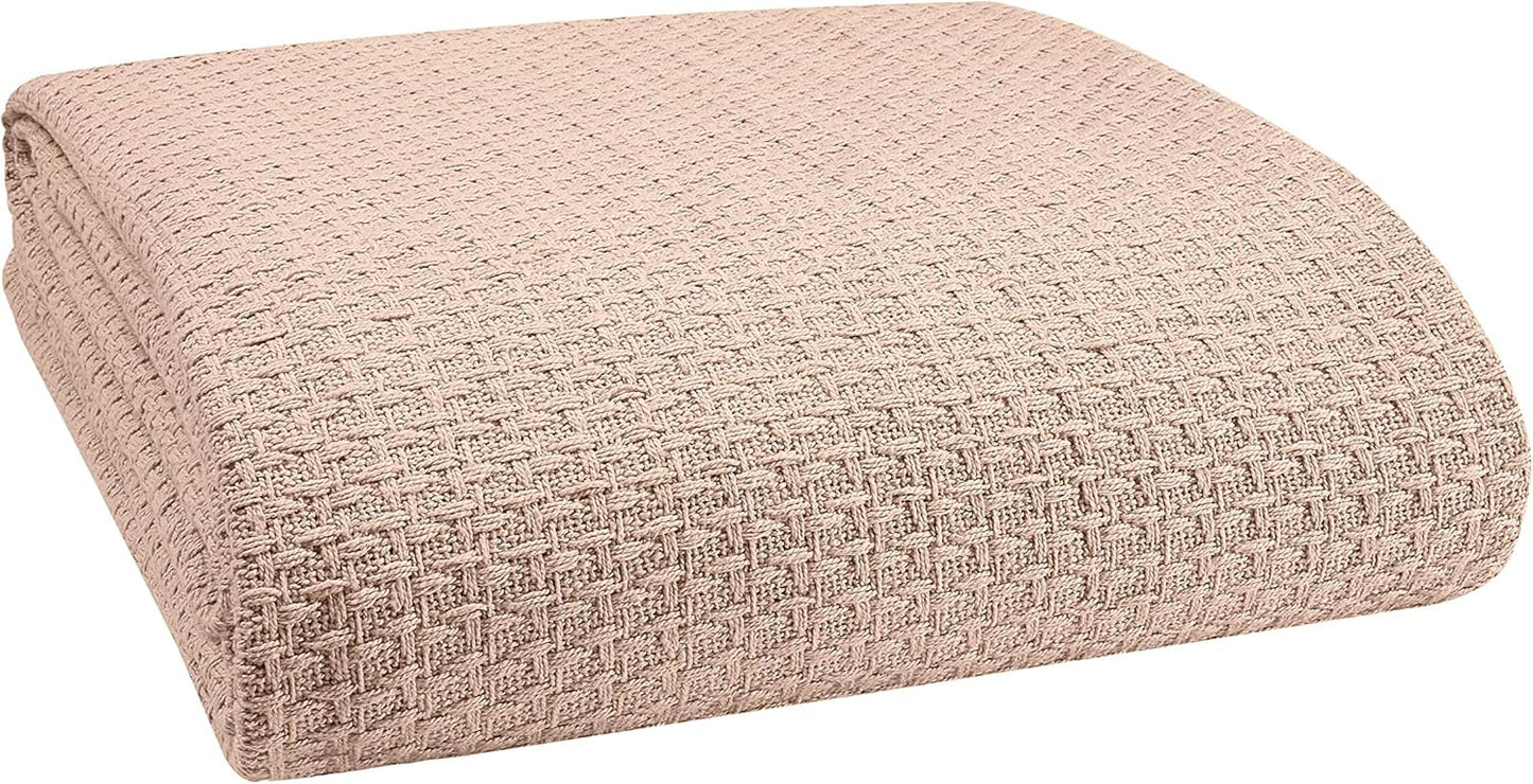 Elvana Home 100% Cotton Bed Blanket, Breathable Bed Blanket Twin Size, Cotton Thermal Blankets Twin, Perfect for Layering Any Bed for All Season, Beige