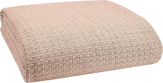 Elvana Home 100% Cotton Bed Blanket, Breathable Bed Blanket Twin Size, Cotton Thermal Blankets Twin, Perfect for Layering Any Bed for All Season, Beige