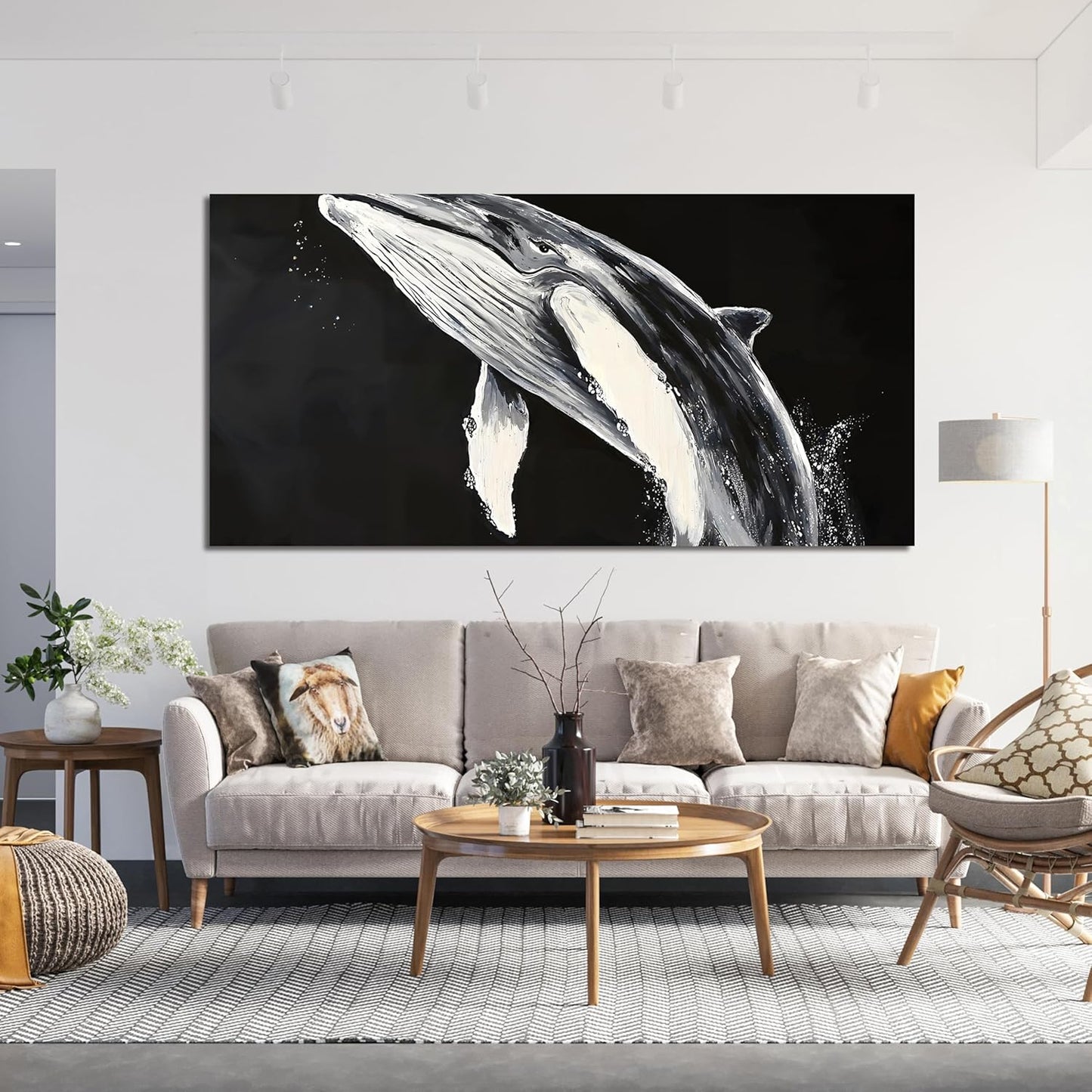 Canvas Wall Art Decor Black and White Wall Art Prints Large Modern Wall Art for Living Room Large Canvas Art Wall Decor Minimalist Whales Decorations Artwork for Walls Bedroom Office Decor 24" X 48"
