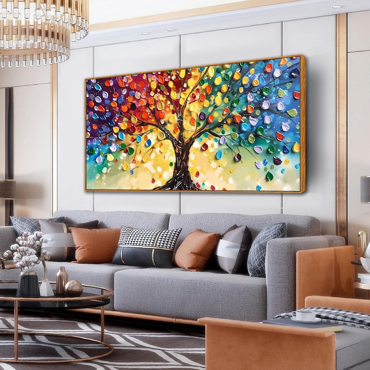 ZHAOSHOP Tree Pictures Wall Decor - Colorful Abstract Wall Art for Living Room - Large Picture Frames for Wall Ready to Hang Size 29" x 59"