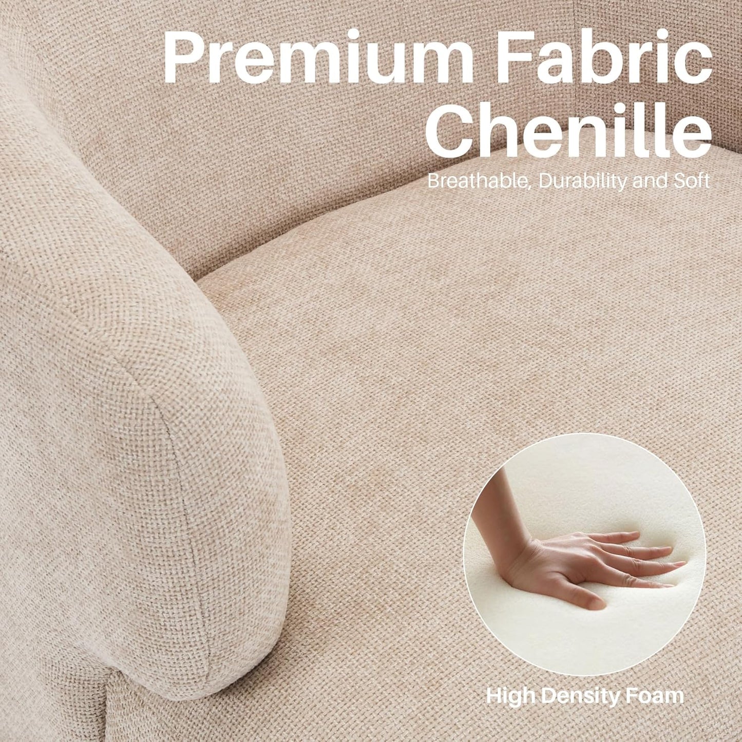 Swivel Accent Chair, Chenille Barrel Chair for Living Room, Cozy Round Boucle Arm Chair, Metal Base for Club Nursery Bedroom, Beige