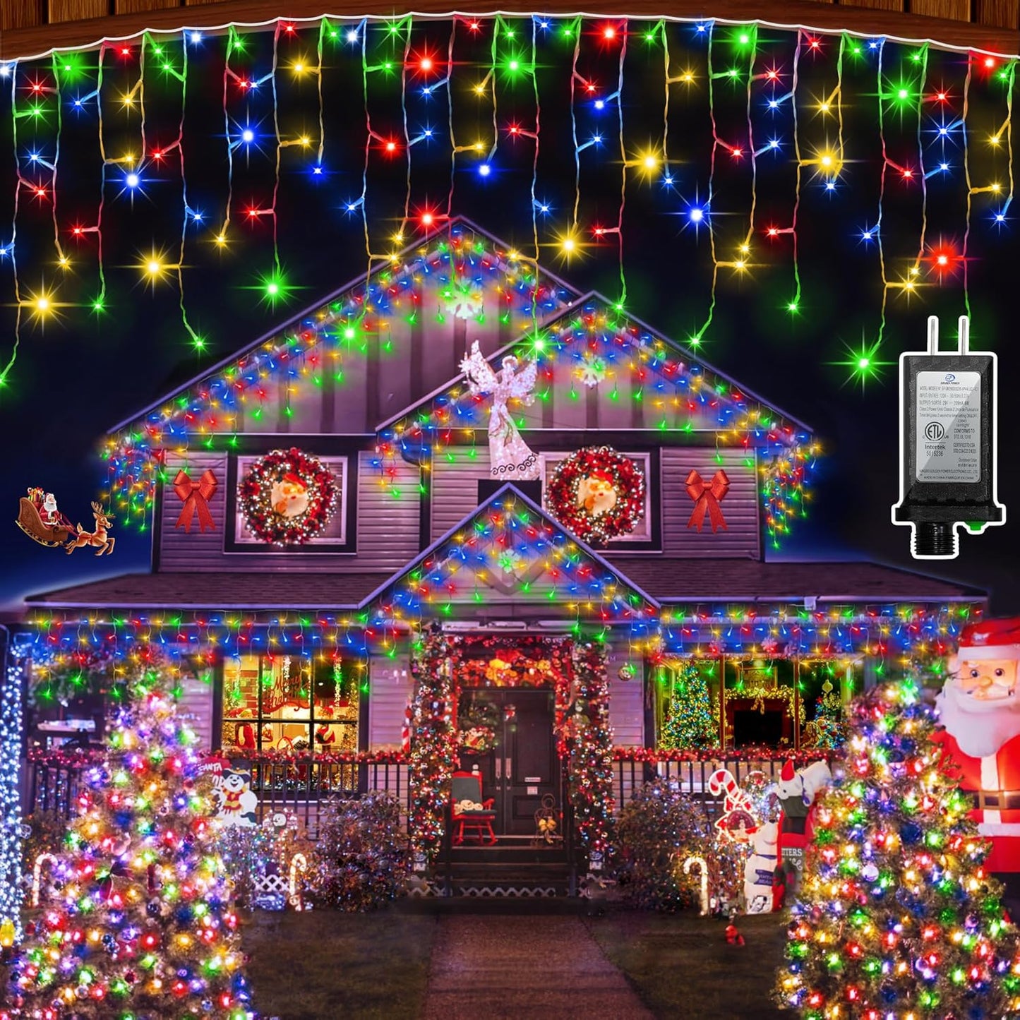 792 LED Christmas Outdoor Lights with 176 Drops, 82ft Hanging Curtain Lights 8 Modes, Christmas Fairy Lighs with Timer & Memory for House Roof Holiday Wedding Christmas Decor (Multicolor)