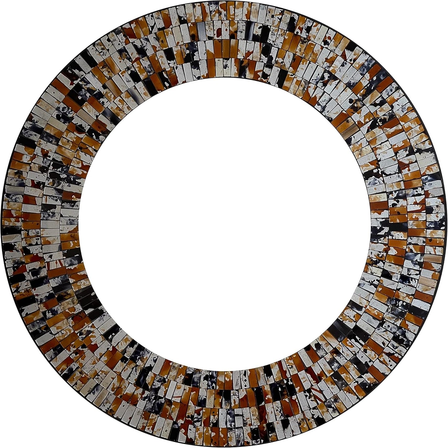 Mosaic Mirror, Wall Art Décor – Handcrafted Decorative Wall Mirror, Apricot Mosaic Mirror, 24” Frame, 15" Round Mirror for Hallway, Bedroom, Bathroom, Living Room