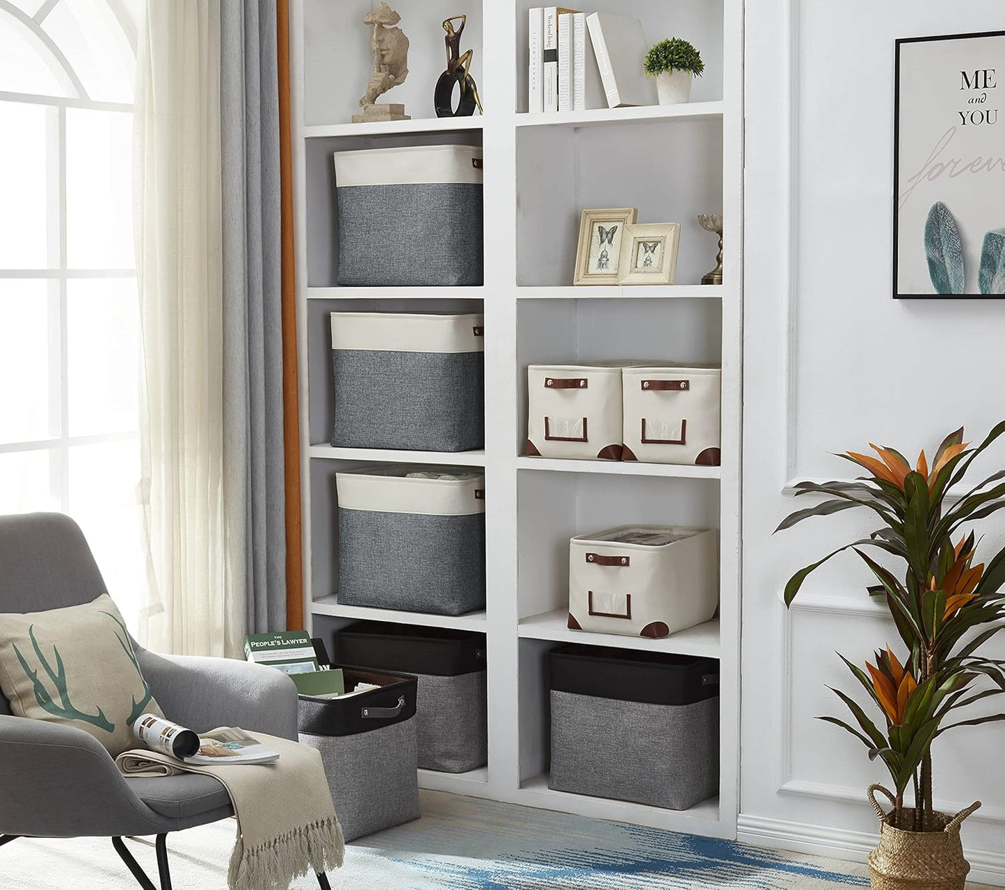 DECOMOMO Extra Large Storage Baskets 54.5L Fabric Storage Bins for Organizing Linen Closet, Toys, Nursery (Slate Grey and White, XXXL - 3 pack)