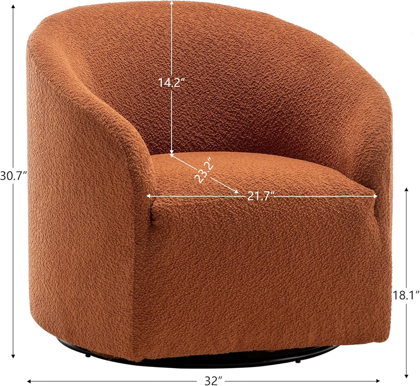 KINWELL 32" Wide Swivel Boucle Accent Chair Armchair, No Assembly Mid-Century Modern Round Upholstered Barrel Chair for Living Room, Bedroom, Office (Caramel)