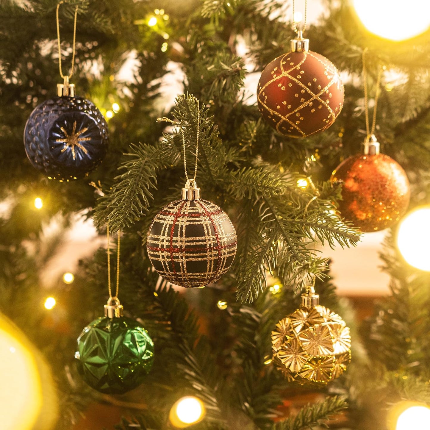 Valery Madelyn Ornaments for Christmas Trees, 16ct 2.36 Inches Red Green and Gold Shatterproof Christmas Tree Decorations, Luxury Hanging Ball Ornaments for Xmas Holiday Party Decor