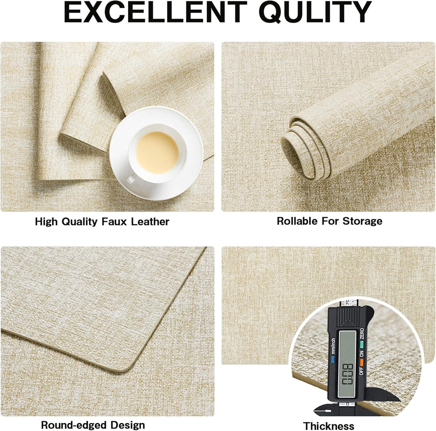 Chrysameld Vinyl Placemats Set of 6 - Faux Leather 100% Waterproof Oil-Proof Wipeable PU Place Mats, Heat Resistant Anti Slip Reversible Table Mats for Indoor & Outdoor Use,(17×12Inch, Beige)