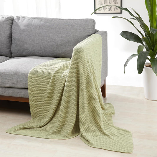 Amazon Basics Chunky Cable Knit Throw Blanket for Couch, Sofa, Bed, Lightweight Soft Cozy, Sage Green, 50"x 60"