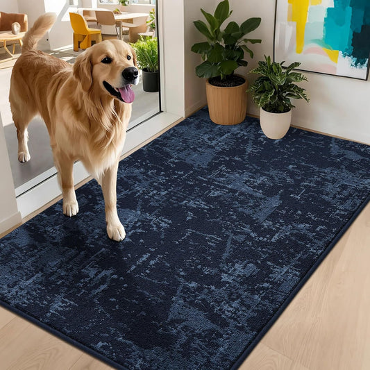 BEQHAUSE Dirt Trapper Door Mat 32"x48" Non-Slip Door Mats Washable Entryway Rugs Stain Resistant Doormat Absorbent Welcome Floor Mat for Front Back Door, Muddy Wet Shoes & Paws,Blue