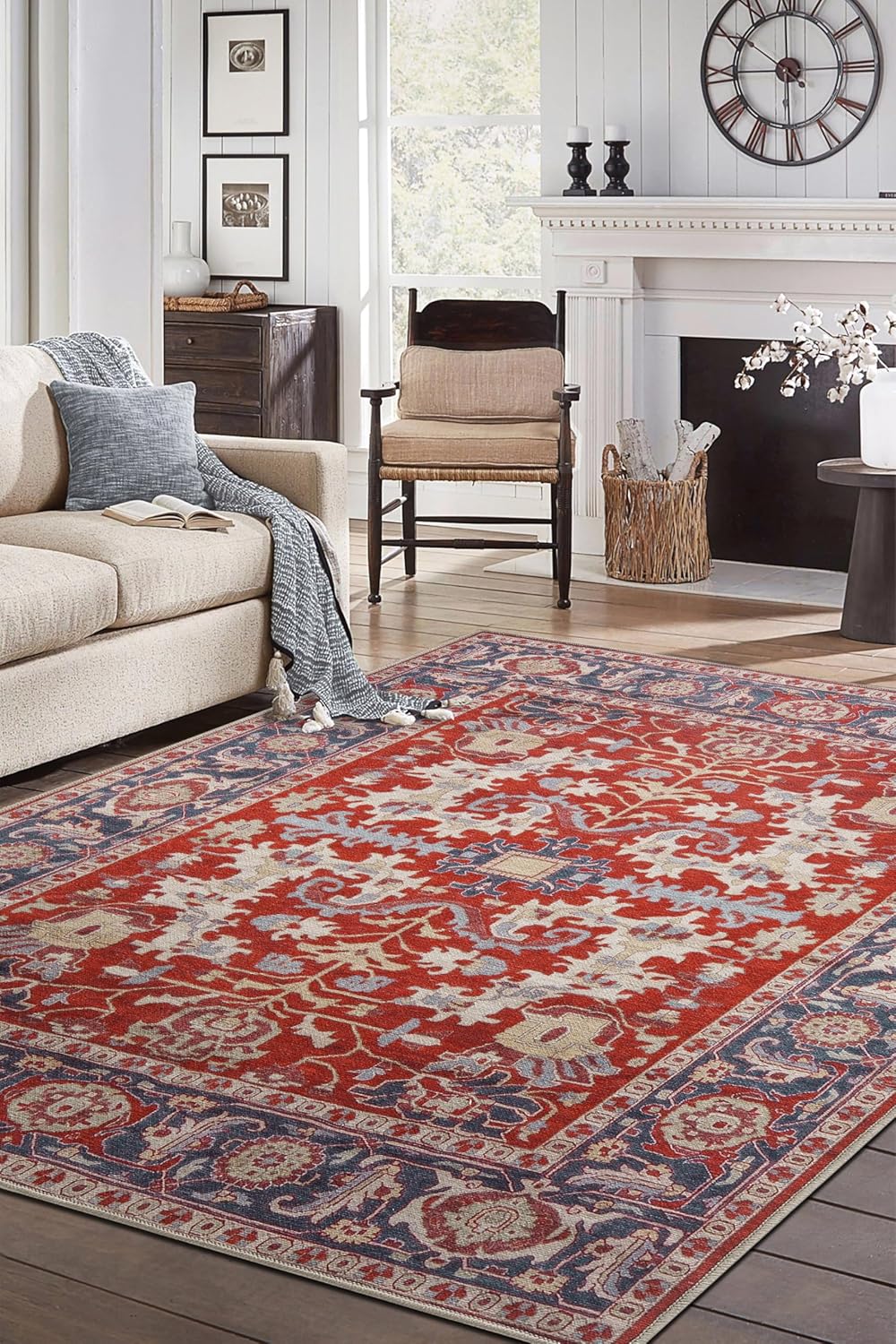 Keen Home Design 8x10 Rug - Machine Washable Area Rug with Non-Slip Backing, Ideal for Living Room, Dining Room, Bedroom - Vintage, Easy Clean, Durable, Low Pile Rug - (8' x 10')