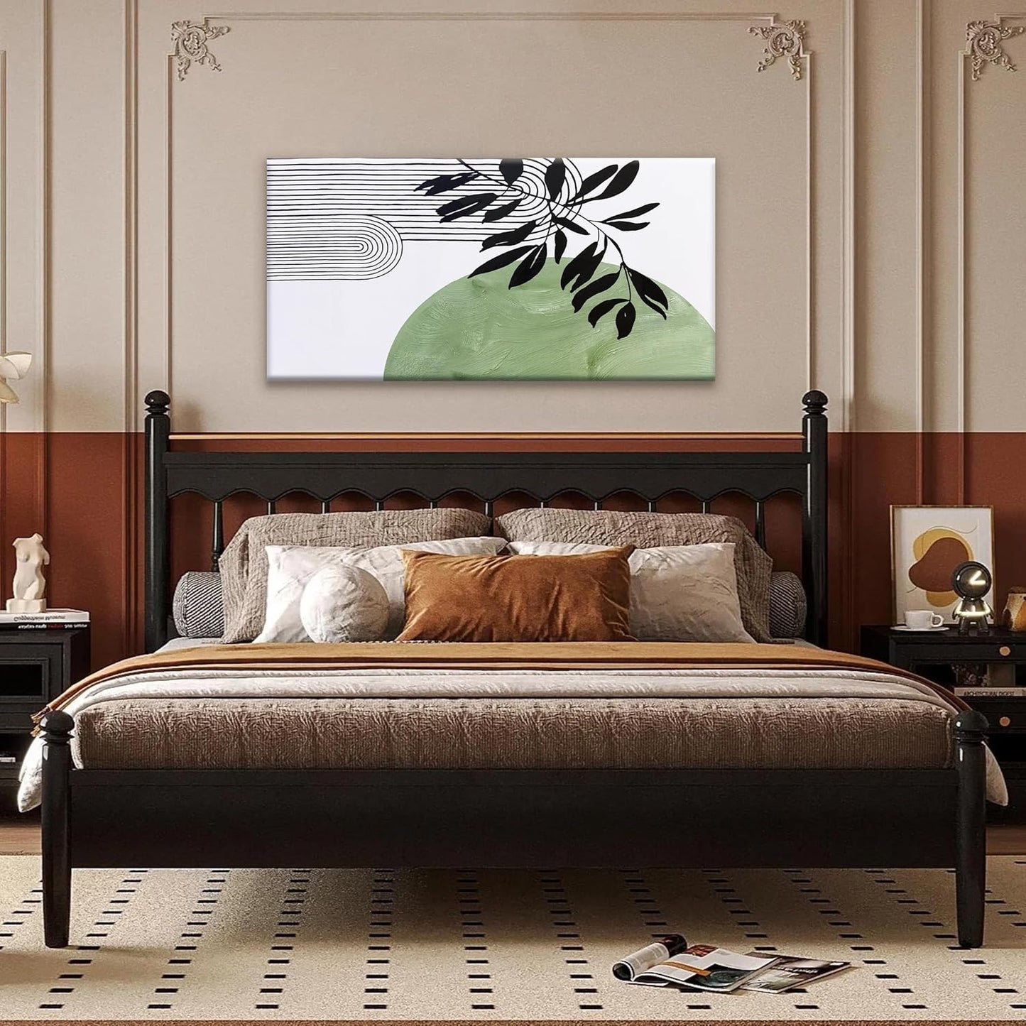 TAIJXAGSG Abstract Boho Green Wall Art Modern Canvas Art Wall Decor Artwork Abstract Wall Decor Minimalist Canvas Painting Prints Picture For Bedroom Bathroom Office Wall Artwork 20"X40"