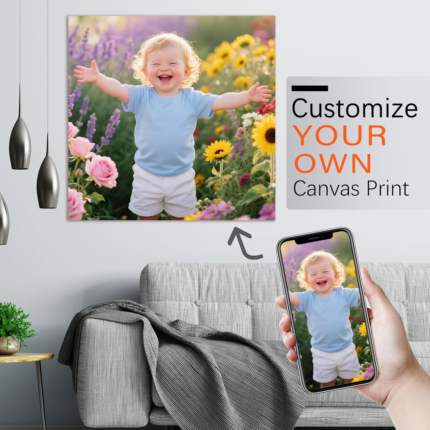 YUNART Ship Next Day - Custom Canvas Prints with Your Photos, Personalized Canvas with Pictures Print for Wall Art Bedroom, Customized Photo Gifts for Couple Men Women Mom Baby Dog Family - 8"x8"