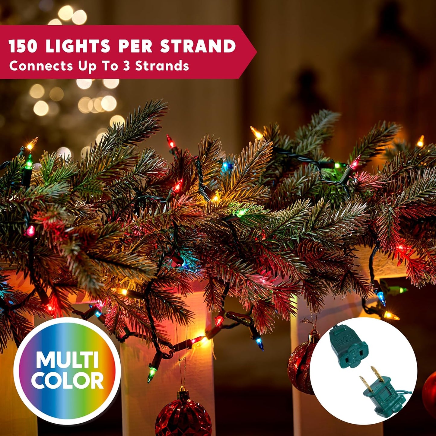 Joiedomi Multicolor Christmas String Lights,450(3x150) 93.6FT Christmas Fairy Tree Lights Plug in for Indoor Outdoor Xmas Decorations Patio Holiday Theme Party Yard House,Green Wire