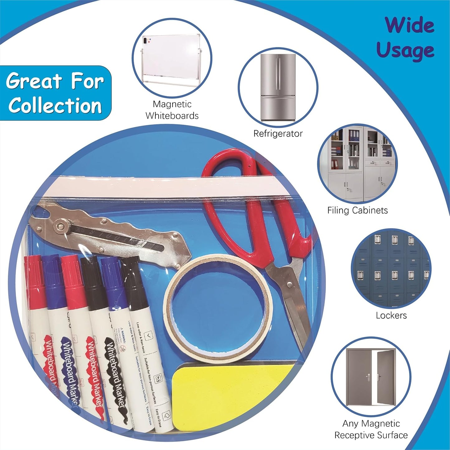 Magnetic Pocket 4 Pack – Self-Adhesive Magnetic Storage Pouch for Documents, Notes & Tools, Strong Magnet Backing for Fridge, Whiteboards, and Metal Surfaces (Assorted Colors 4Pcs)