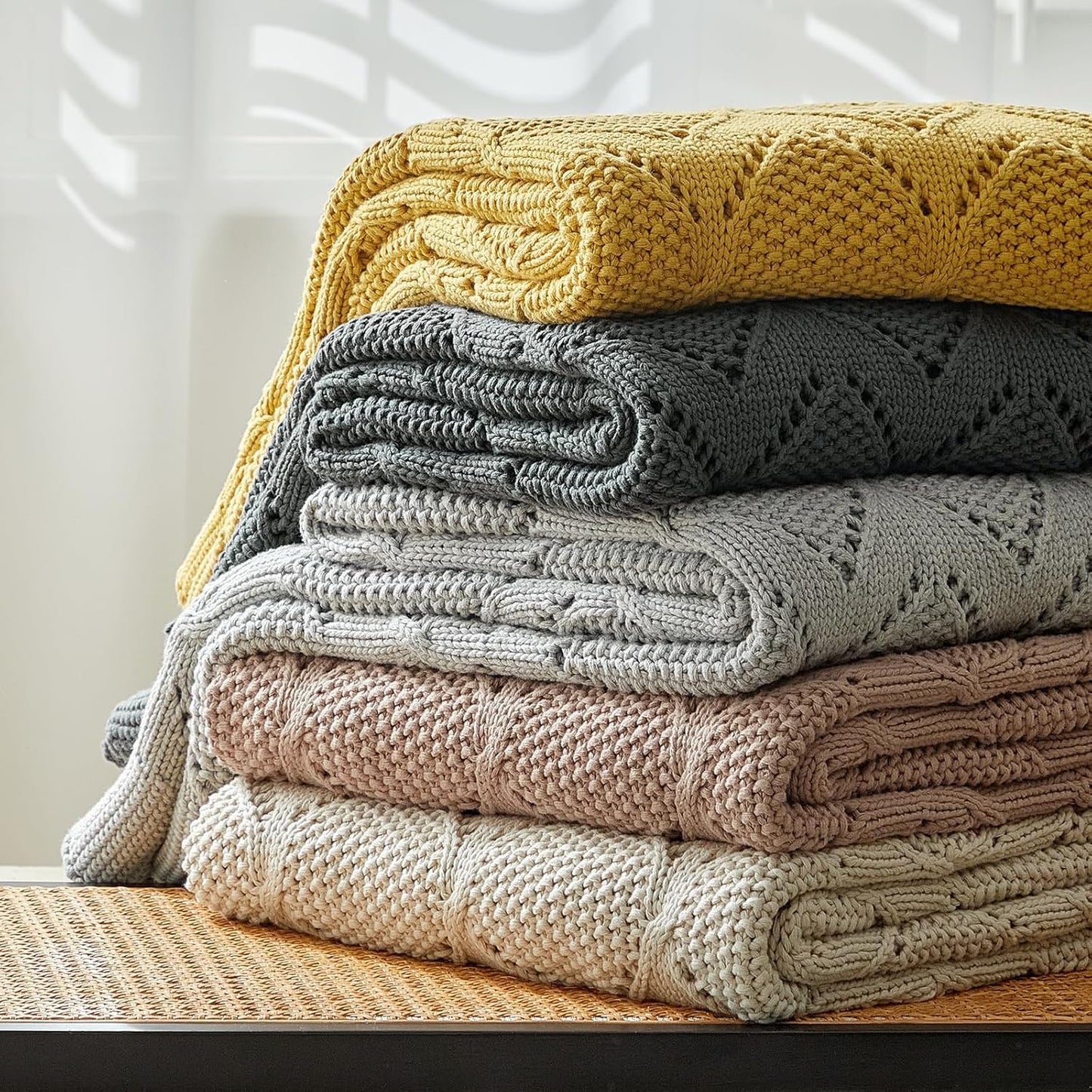 Longhui bedding Chunky Cotton Knit Throw Blanket for Couch, Sofa, Bed, or Chair, Decorative Breathable Fall Cable Knit Blanket 60 x 80 Inches, Large Medium Weight Cream