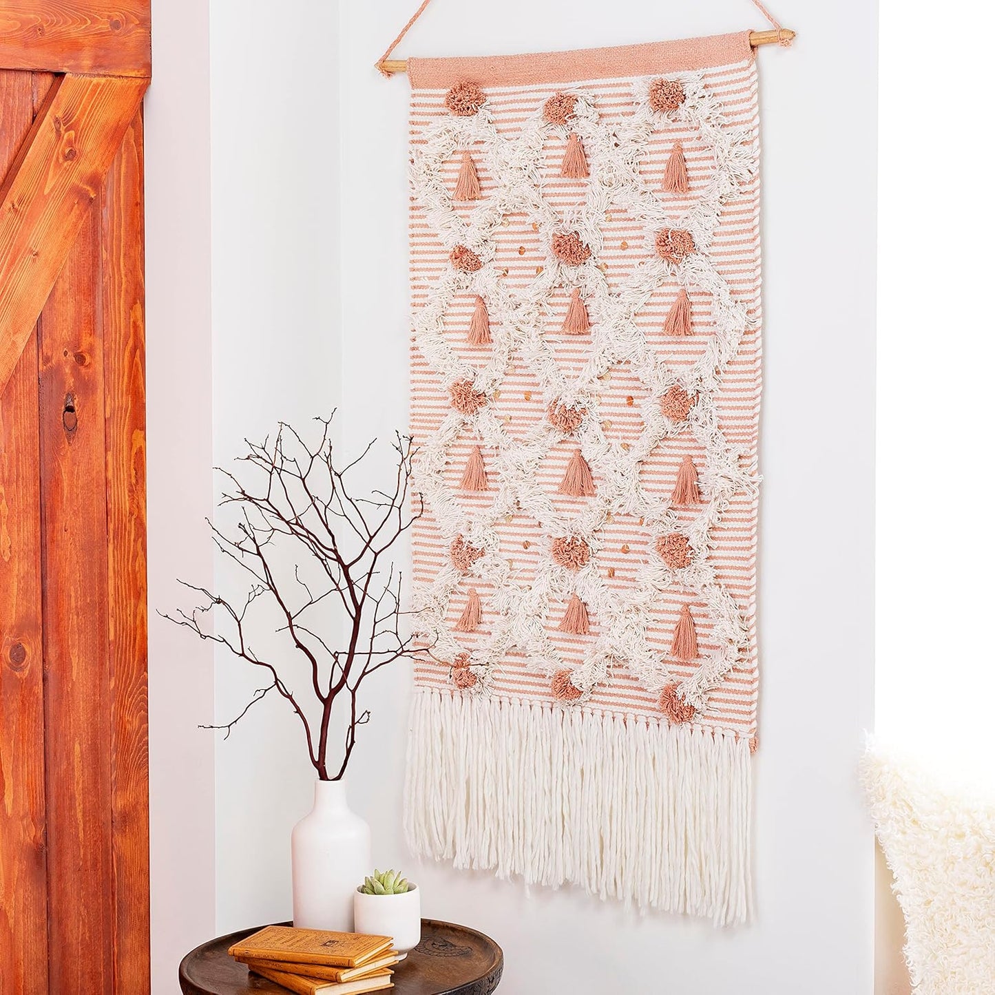 Mark&Day Wall Art, Unterweitersdorf Bohemian Farmhouse White Macrame Tapestry Wall Hanging for Living Room, Bedroom, Office or Kitchen (22"H x 14"W)