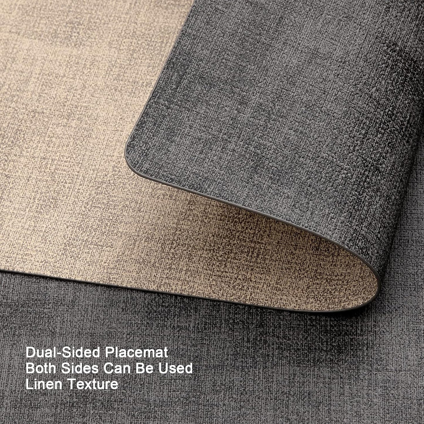 Myir JUN Placemats Dual Sided, Faux Leather Place Mats Set of 6 Indoor Placemat for Dining Table Outdoor Place Mat Manteles Individuales Square Non-Slip Washable Table Mats (Gray Beige, Set of 6)