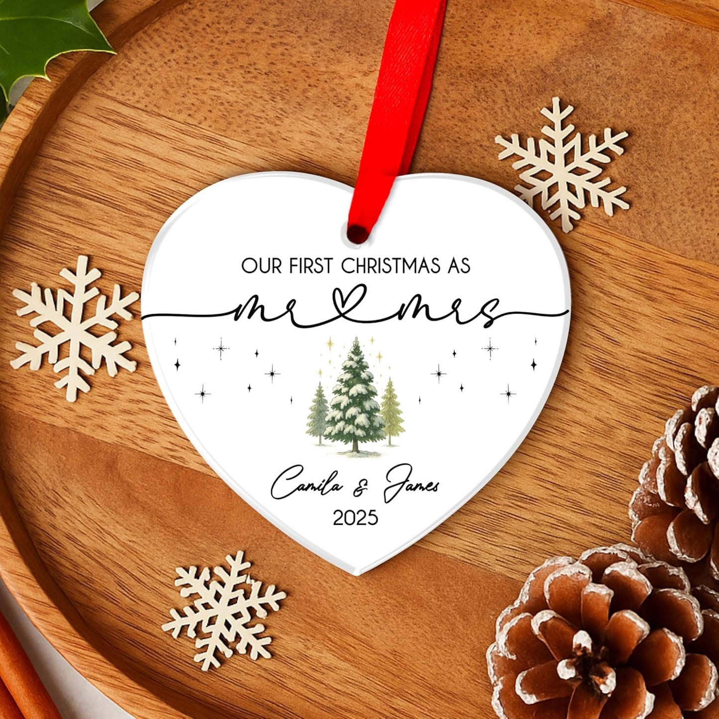 Personalized Our First Christmas as Couple Ornament – Custom Holiday Decoration – Wedding Gift, Newlywed Keepsake or Bridal Shower Favor for Couples Celebrating Their First Christmas Together