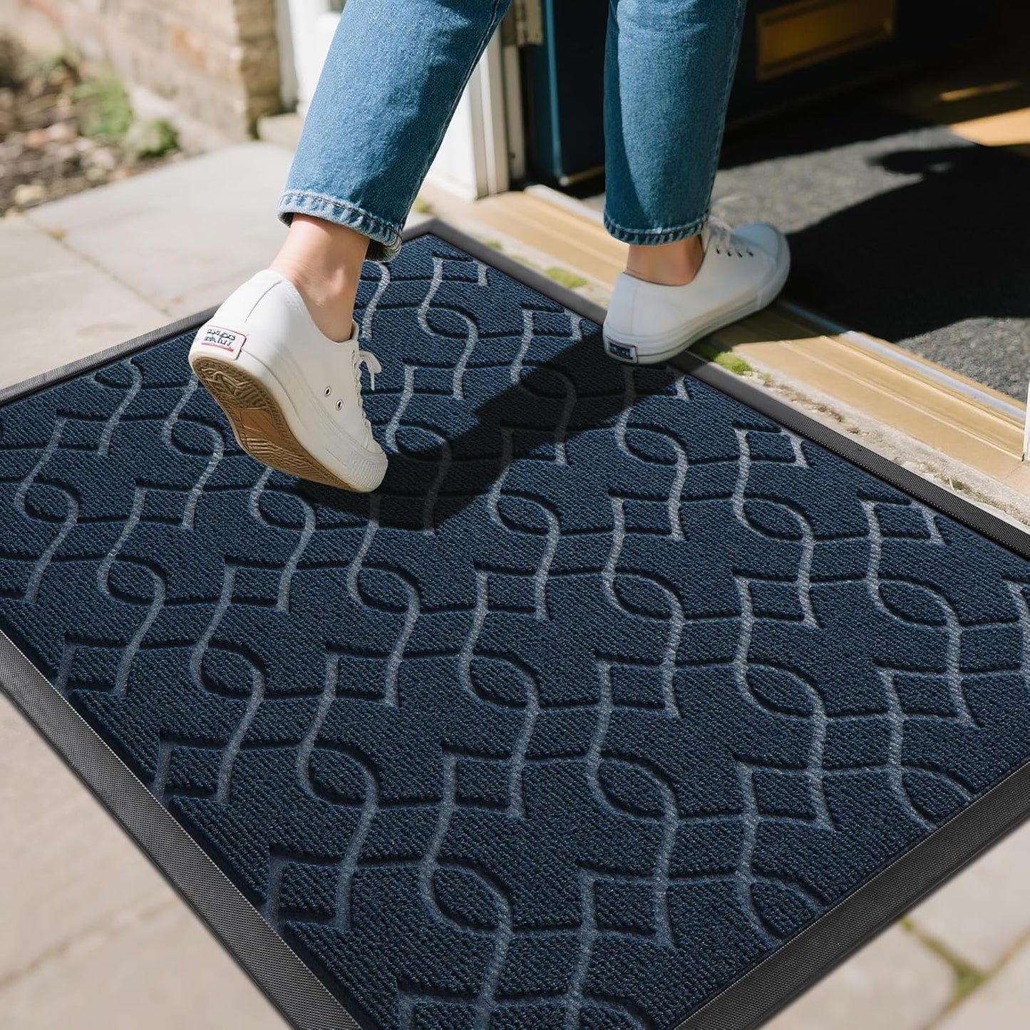 Yimobra Outdoor Mats for Front Door, All-Season Waterproof Door Mat Outside Entrance, All Weather Non-Slip Doormat, Stain and Fade Resistant, Easy Clean Patio Porch Indoor Entryway Mat, 36x24, Blue