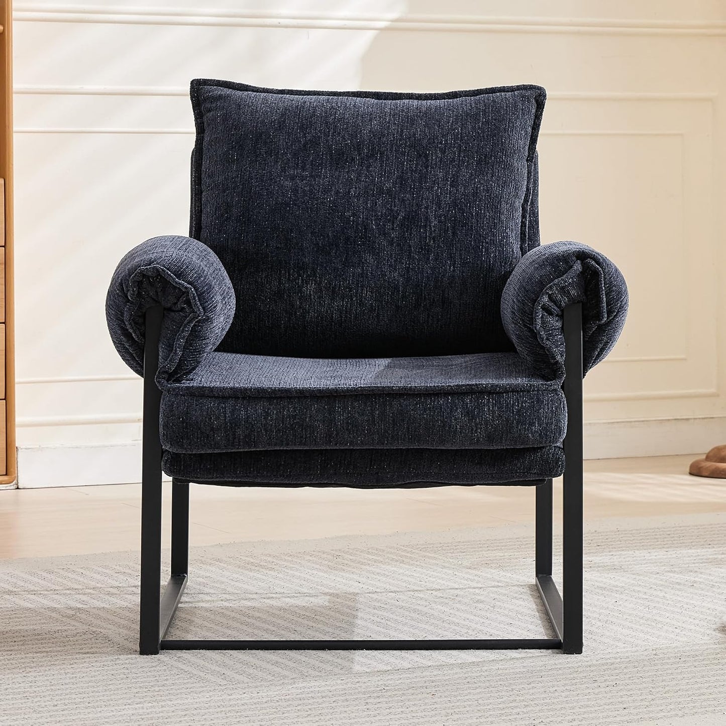 YISHENG Accent Chair with 6-Angle Adjustable Backrest, Chenille Fabric Living Room Chair Upholstered Lounge Chair, Modern Chair Cozy Reclining Chair for Reading Room, 1PC Dark Blue