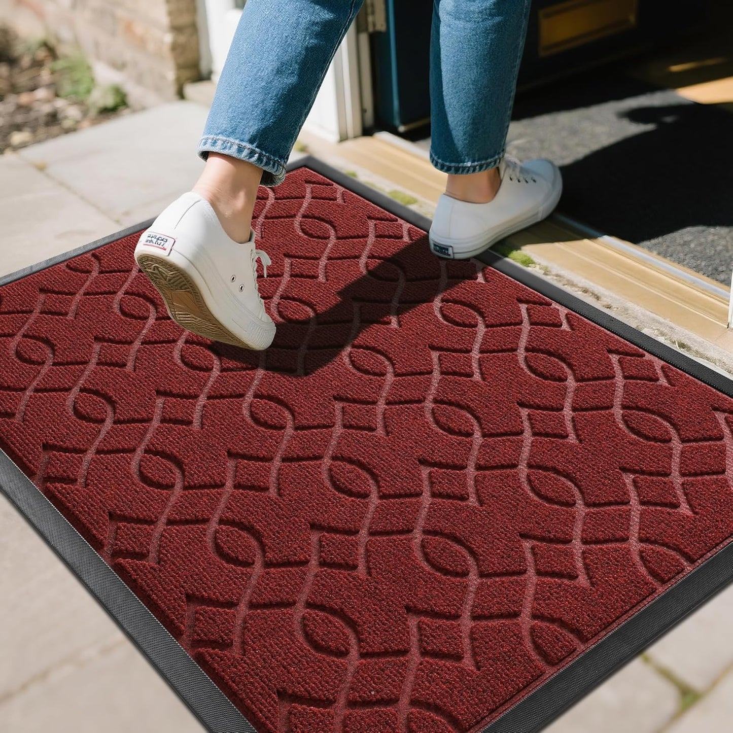 Yimobra Front Door Mat Outdoor Indoor 36x 24, All-Season, All-Weather, Heavy Duty Welcome Door Mats Outside Entrance, Non Slip Porch Patio Entrance Mat, Red