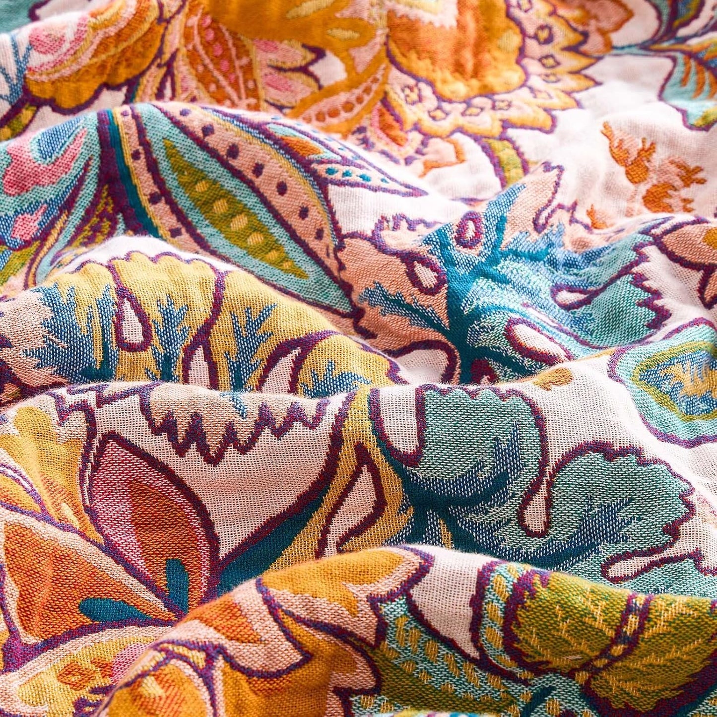 Boho Throw Blanket for Bed, 100% Cotton Soft Rustic Quilt Fall Blanket, 60"x80" Floral Printed Farmhouse Decor Bed Blankets, All Season Rustic Reversible Bohemian Throw Quilt