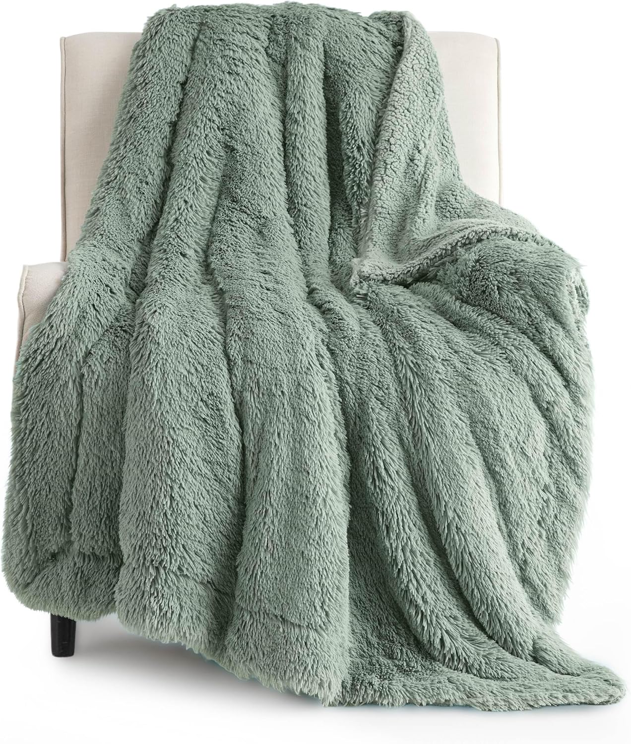 Bedsure GentleSoft Fluffy Sage Green Throw Blanket, Sage Green Decor for Room, Soft Cozy Fuzzy Plush Minky Thick Warm Sherpa Fleece Faux Fur Throw Blanket for Couch, Decorative Spring Gifts, 50x60
