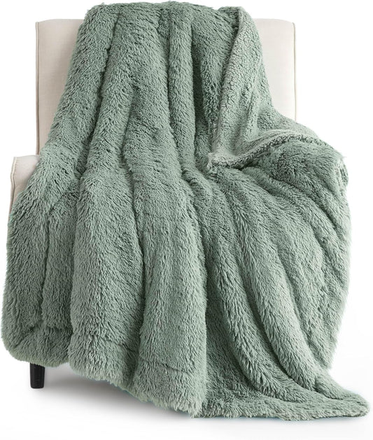 Bedsure GentleSoft Fluffy Sage Green Throw Blanket, Sage Green Decor for Room, Soft Cozy Fuzzy Plush Minky Thick Warm Sherpa Fleece Faux Fur Throw Blanket for Couch, Decorative Spring Gifts, 50x60
