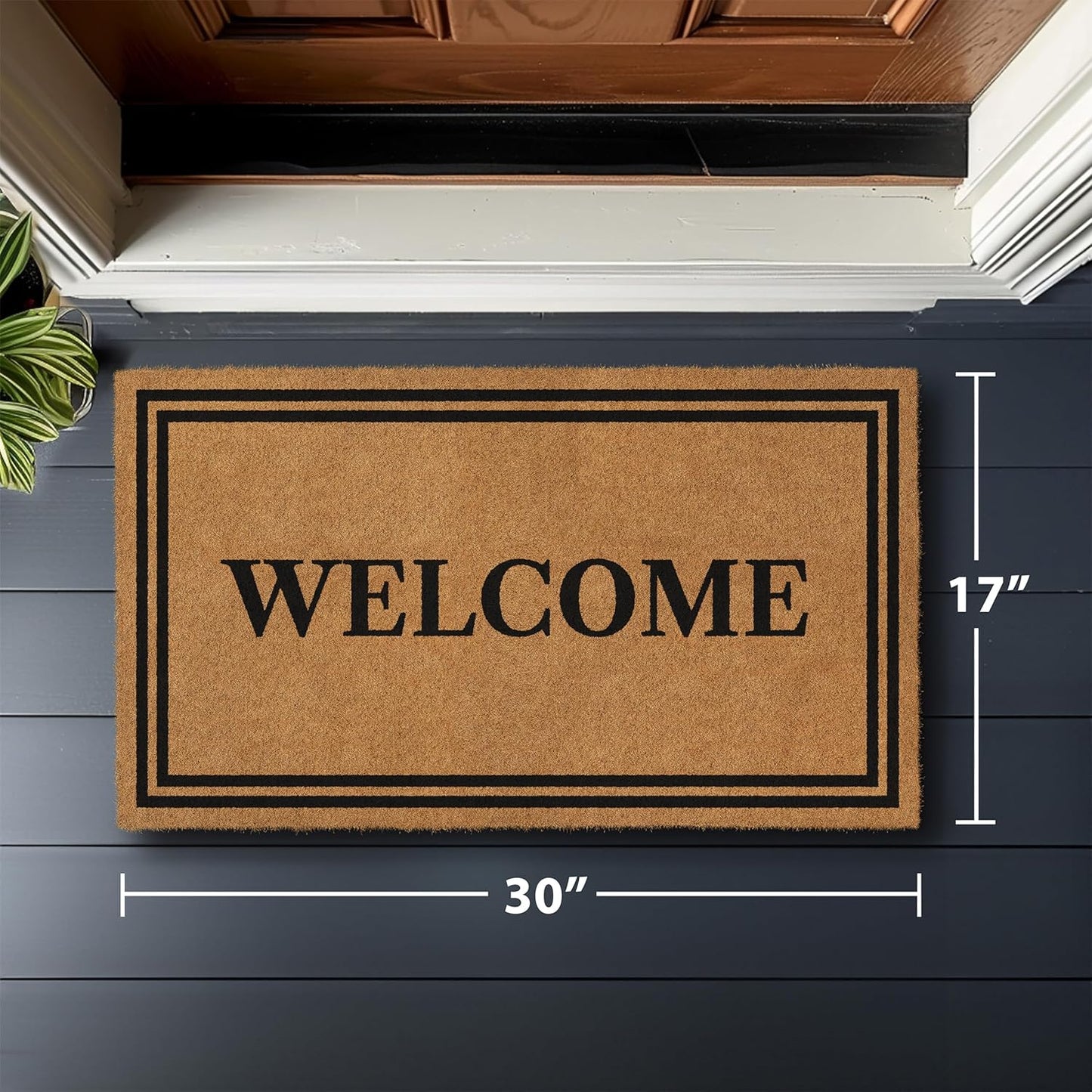Barnyard Designs Natural Coco Coir Heavy Duty Backing Doormat - Large Cute Non-Slip Front Door Welcome Mat for Outside Entrance or Porch Entry, Brown (17x30, Welcome)