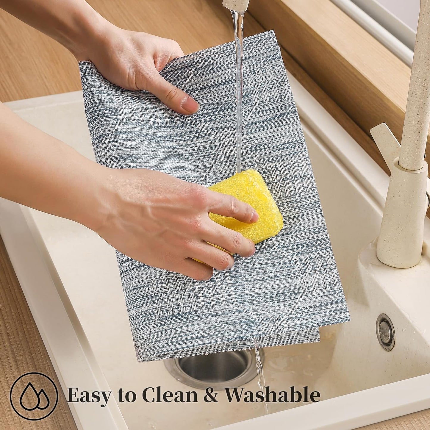 Leetaltree Alice Blue Placemats Set of 6 - Heat Resistant Non-Slip Place mats for Dining Table, Washable Durable PVC Vinyl Woven Table Mats（Jacquard Blue, 6）