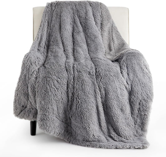 Bedsure GentleSoft Fuzzy Sherpa Faux Fur Twin Blanket Grey Cozy Gifts for Women Men, Soft Fleece Plush Warm Minky Thick Blanket Twin Size for Bed, Couch, Dorm Essentials Grey Room Decor Gifts, 60x80