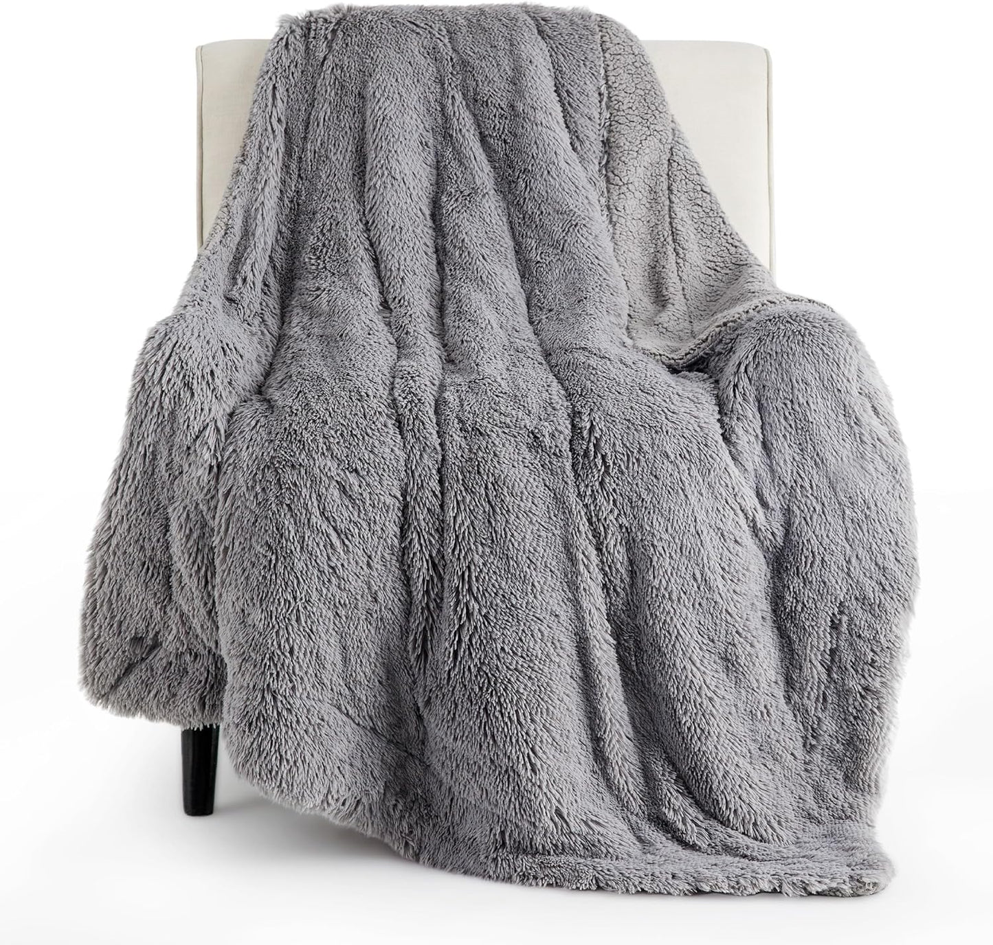 Bedsure GentleSoft Fluffy Grey Throw Blanket, Grey Decor Cozy Gifts for Women Men, Soft Sherpa Fleece Fuzzy Plush Thick Warm Minky Faux Fur Throw Blanket for Couch Bed Sofa, Gray Gifts for Dad, 50x60