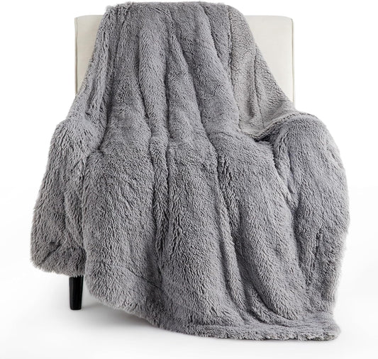 Bedsure GentleSoft Fluffy Grey Throw Blanket, Grey Decor Cozy Gifts for Women Men, Soft Sherpa Fleece Fuzzy Plush Thick Warm Minky Faux Fur Throw Blanket for Couch Bed Sofa, Gray Gifts for Dad, 50x60