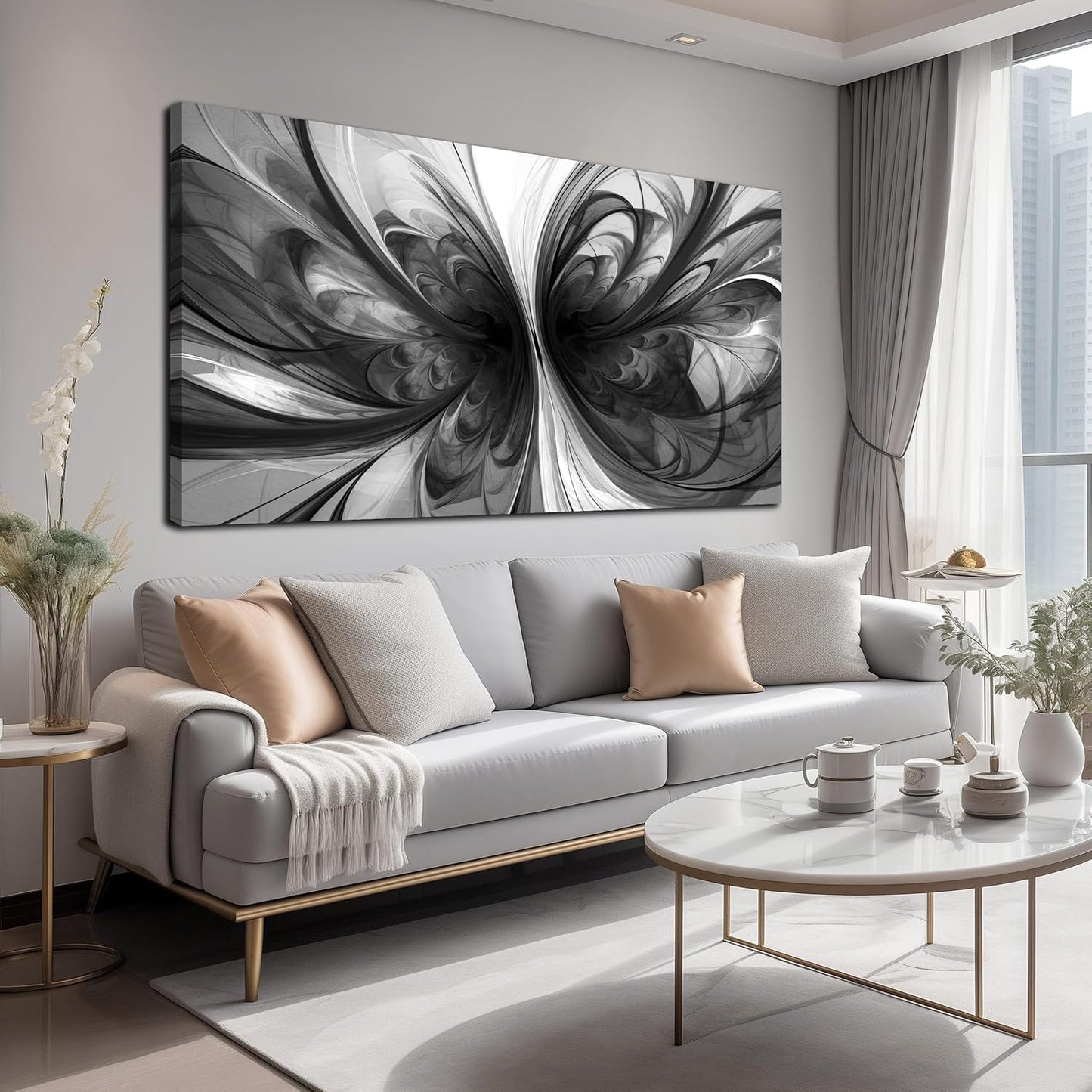 Large Abstract Canvas Wall Art Living Room Black Art Wall Decor for Office Teenage Boy Room Decor 29 x 59 Inch