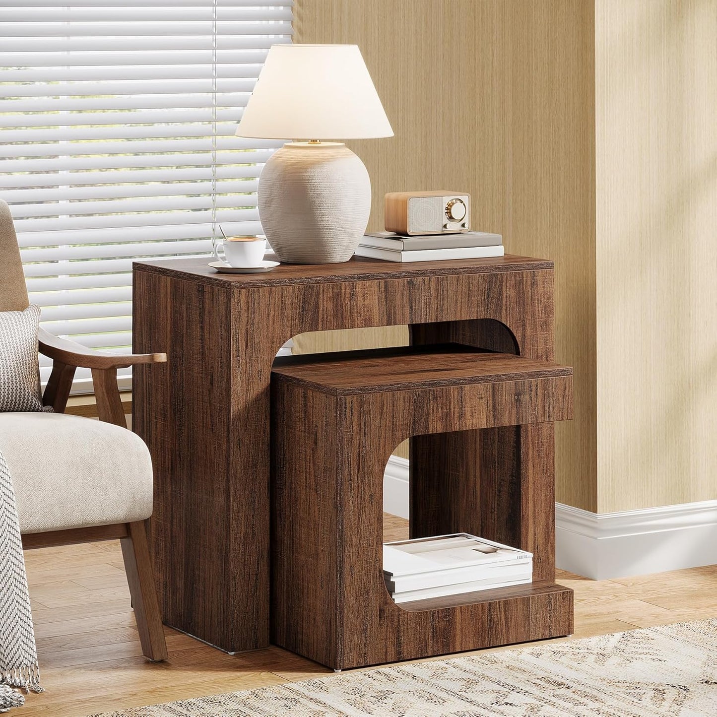 Tribesigns Nesting End Table Set, Walnut Side Table for Living Room, Night Stand Set for Bedroom, Small Spaces, Brown