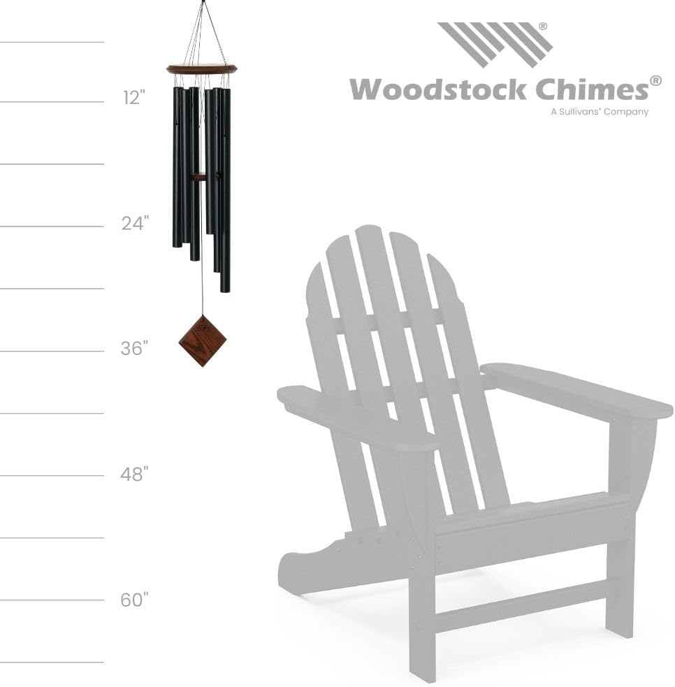 Woodstock Chimes Pluto Wind Chime for Outside 37" Black Teak Medium Tone Sound for Outdoor Garden, Patio, Porch Decor Gifts, Encore Collection, DCKT37