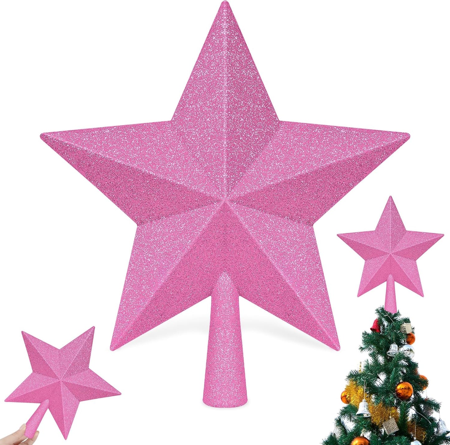 Christmas Tree Topper Decoration, 10" Black Christmas Tree Topper Star Accessories, Large Xmas Glitter Bethlehem Tree Ornament, Waterproof Holiday Xmas Star for Home Indoor Outdoor